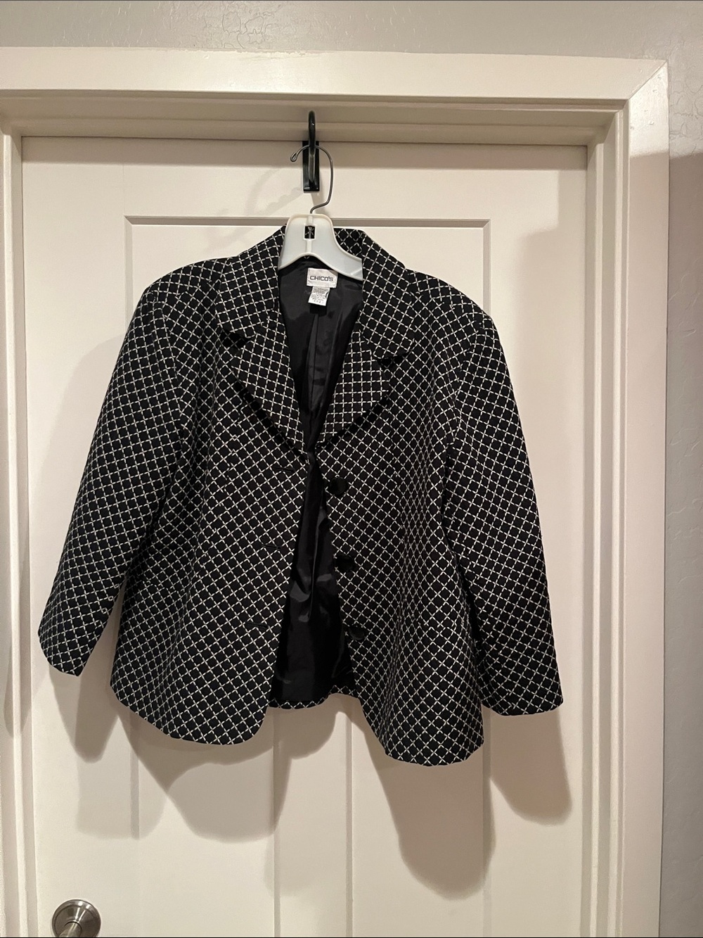 Chico's Black and White Lattice-Pattern Jacket